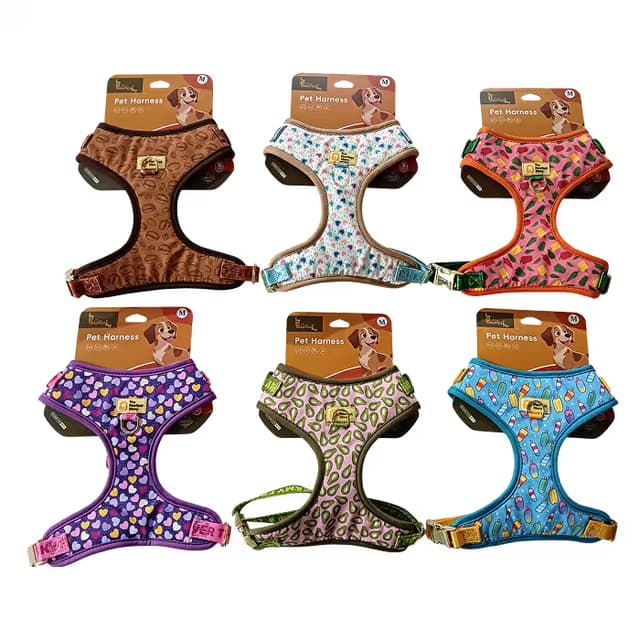 Pawfect Floral Brocade Cluster Series H6 Pet Harness With Gold Metal Accessories